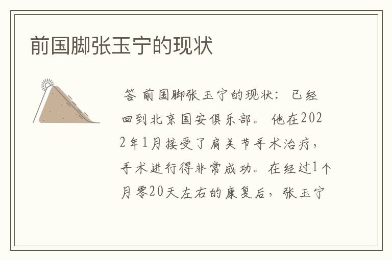 前国脚张玉宁的现状