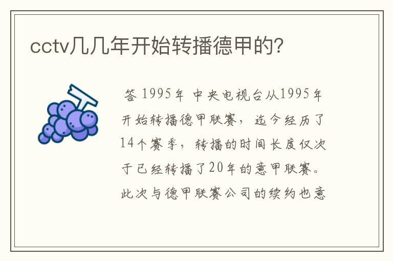 cctv几几年开始转播德甲的?