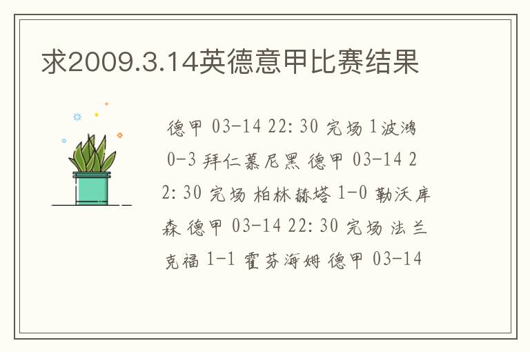 求2009.3.14英德意甲比赛结果