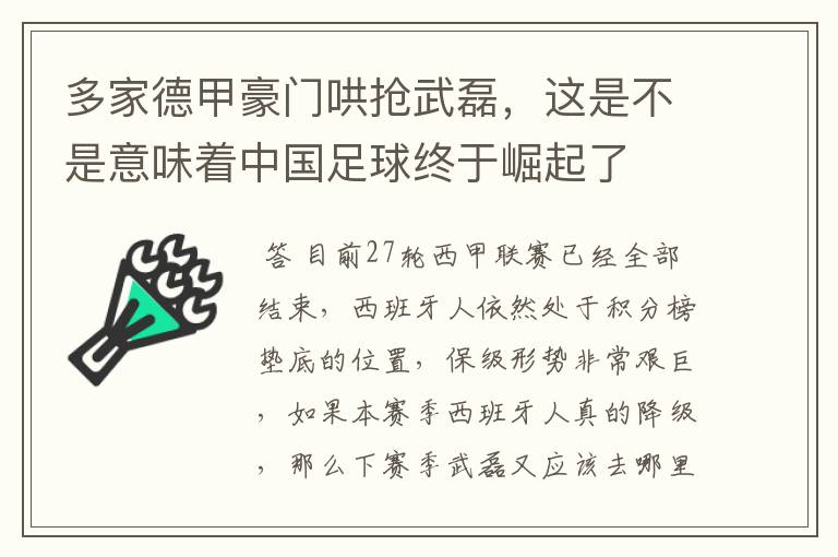 多家德甲豪门哄抢武磊,这是不是意味着中国足球终于崛起了