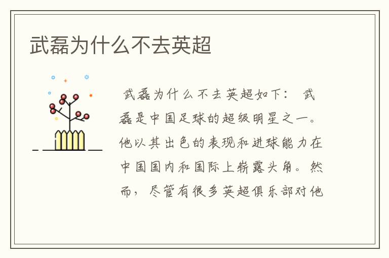 武磊为什么不去英超