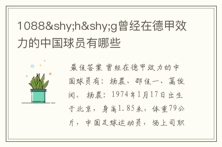 1088hg曾经在德甲效力的中国球员有哪些