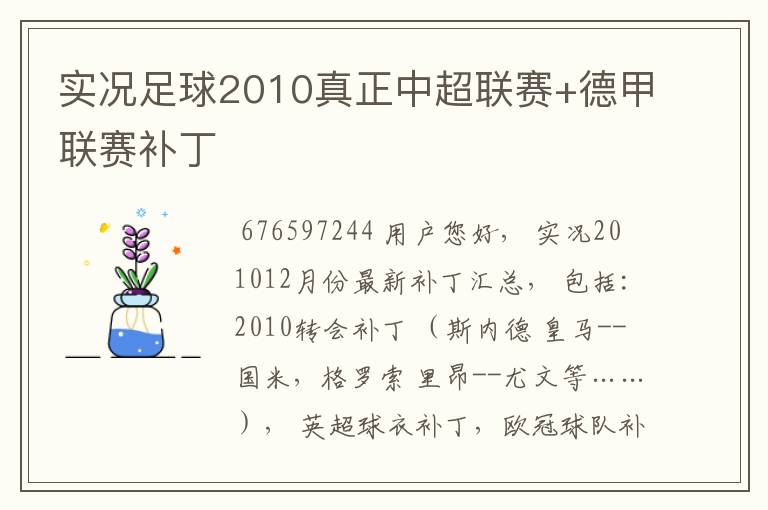实况足球2010真正中超联赛+德甲联赛补丁