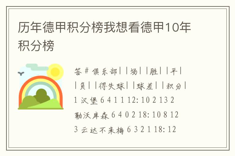 历年德甲积分榜我想看德甲10年积分榜
