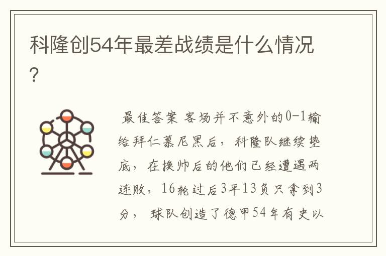 科隆创54年最差战绩是什么情况?
