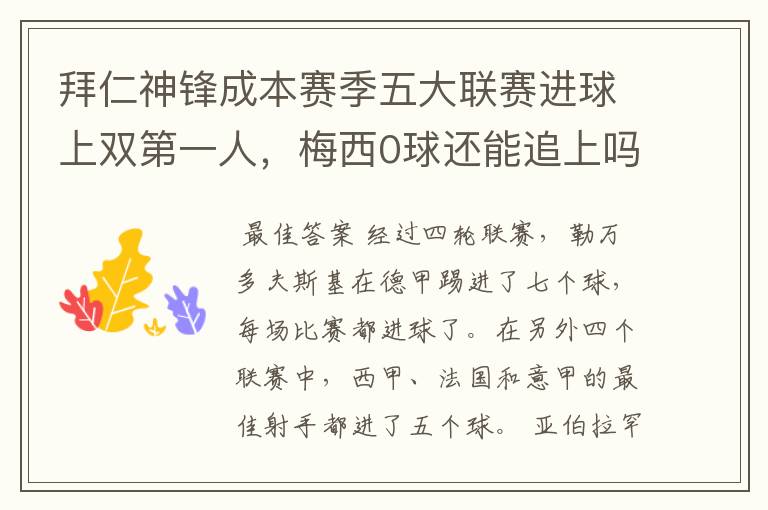 拜仁神锋成本赛季五大联赛进球上双第一人,梅西0球还能追上吗?