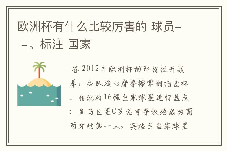 欧洲杯有什么比较厉害的 球员- -。标注 国家