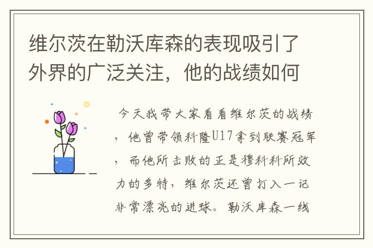 维尔茨在勒沃库森的表现吸引了外界的广泛关注,他的战绩如何?