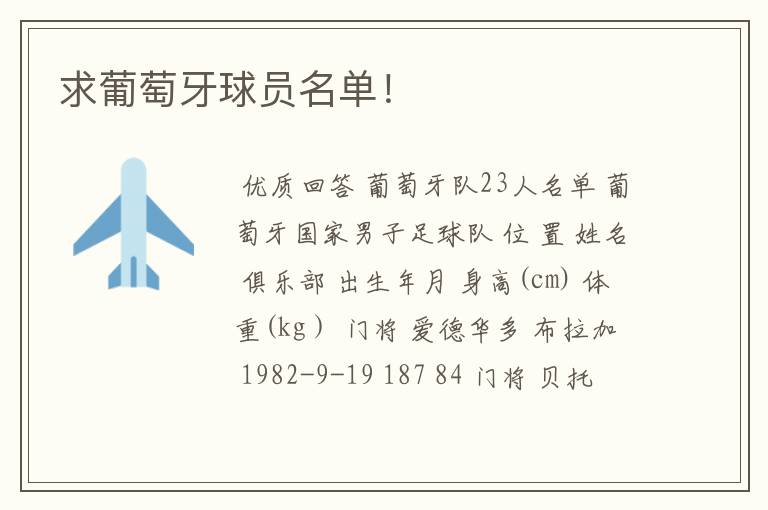 求葡萄牙球员名单!