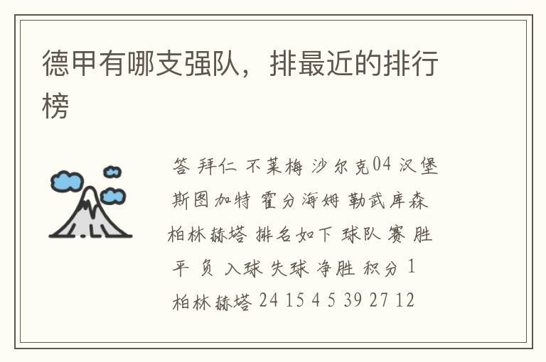 德甲有哪支强队,排最近的排行榜
