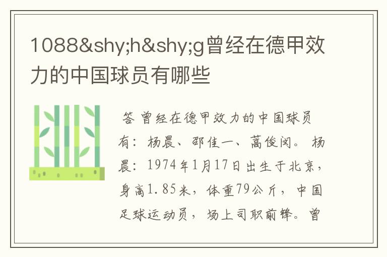 1088hg曾经在德甲效力的中国球员有哪些