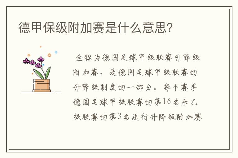 德甲保级附加赛是什么意思?