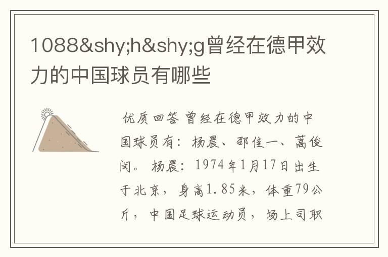 1088hg曾经在德甲效力的中国球员有哪些