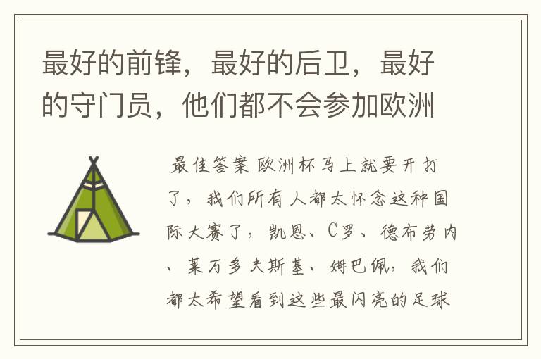 最好的前锋,最好的后卫,最好的守门员,他们都不会参加欧洲杯