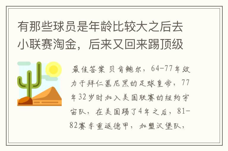 有那些球员是年龄比较大之后去小联赛淘金,后来又回来踢顶级联赛的? 除了卡纳瓦罗