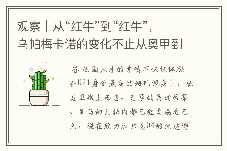观察|从“红牛”到“红牛”,乌帕梅卡诺的变化不止从奥甲到德甲