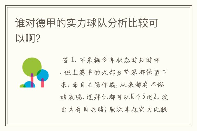 谁对德甲的实力球队分析比较可以啊?