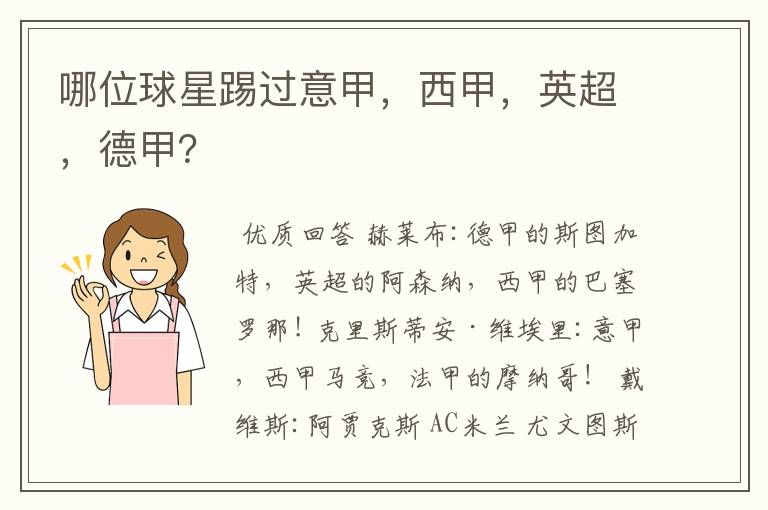 哪位球星踢过意甲,西甲,英超,德甲?