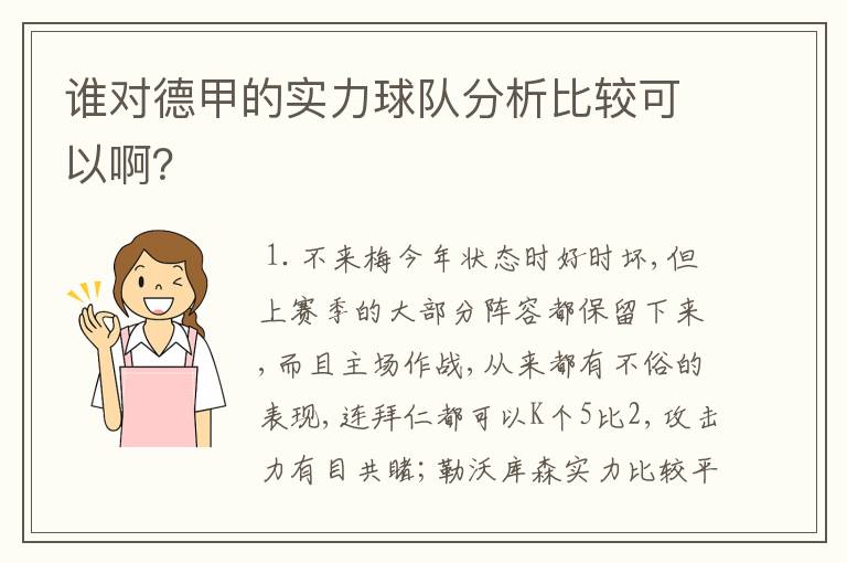 谁对德甲的实力球队分析比较可以啊?