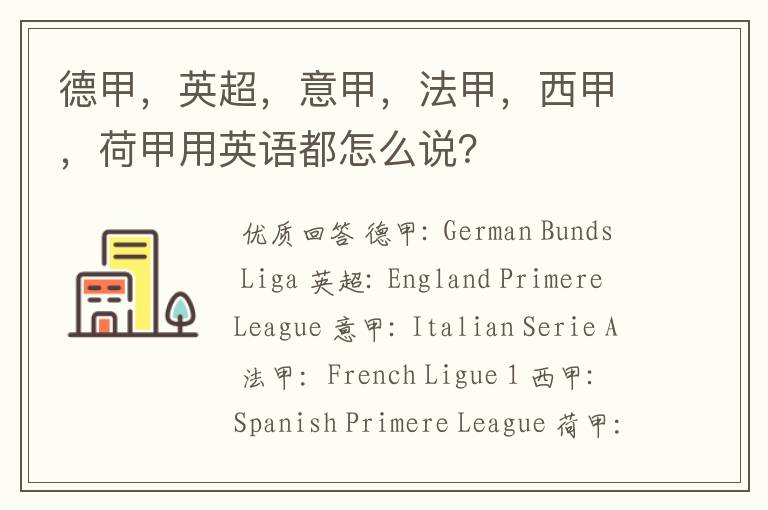 德甲,英超,意甲,法甲,西甲,荷甲用英语都怎么说?