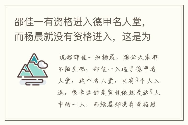 邵佳一有资格进入德甲名人堂,而杨晨就没有资格进入,这是为何?