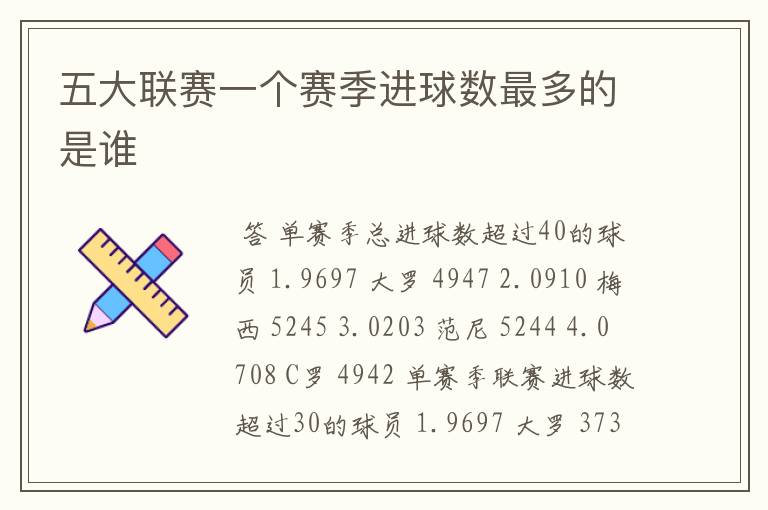五大联赛一个赛季进球数最多的是谁