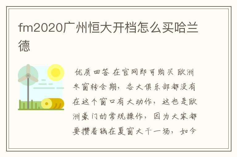 fm2020广州恒大开档怎么买哈兰德