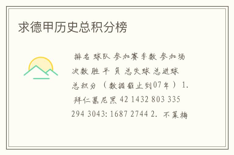 求德甲历史总积分榜