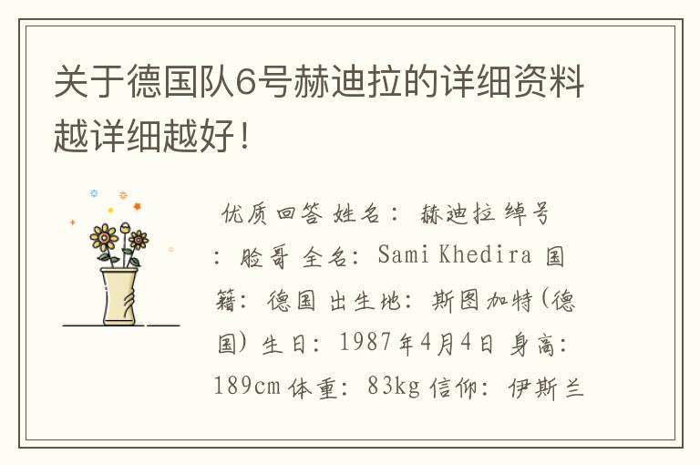 关于德国队6号赫迪拉的详细资料越详细越好!