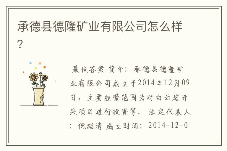承德县德隆矿业有限公司怎么样?