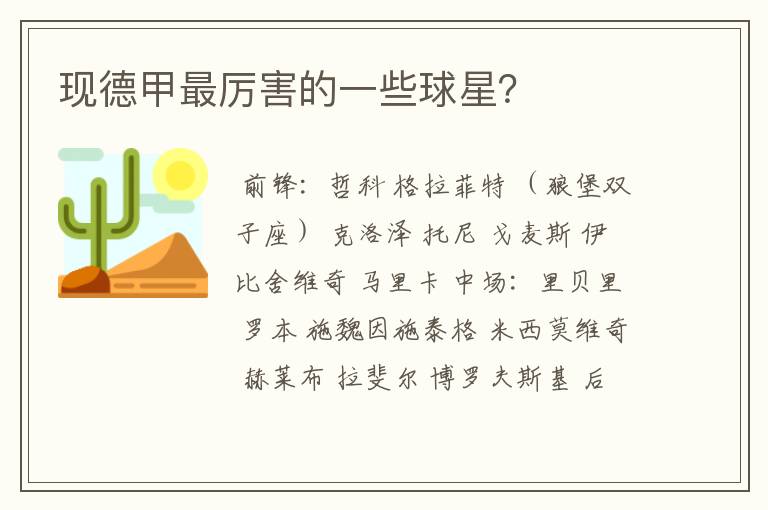 现德甲最厉害的一些球星?