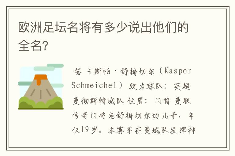 欧洲足坛名将有多少说出他们的全名?