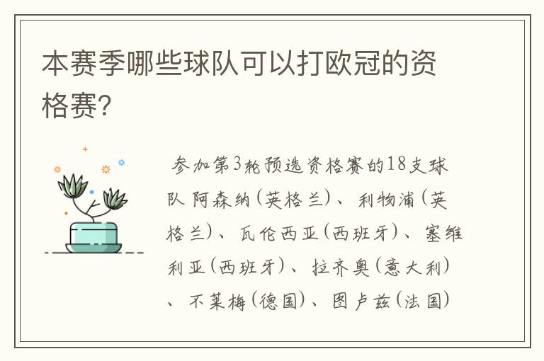 本赛季哪些球队可以打欧冠的资格赛?