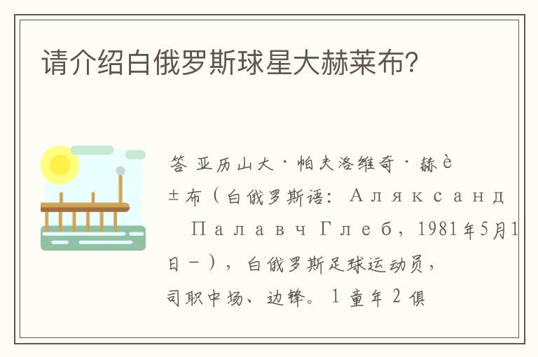 请介绍白俄罗斯球星大赫莱布?