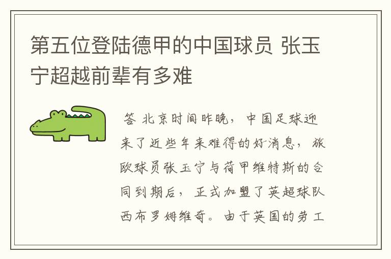 第五位登陆德甲的中国球员 张玉宁超越前辈有多难