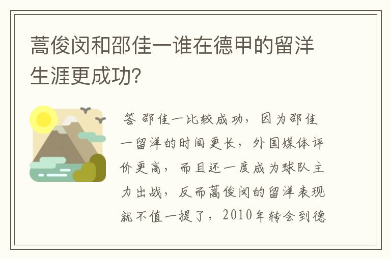 蒿俊闵和邵佳一谁在德甲的留洋生涯更成功?