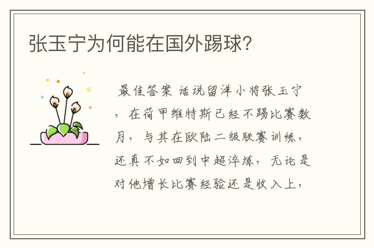 张玉宁为何能在国外踢球?