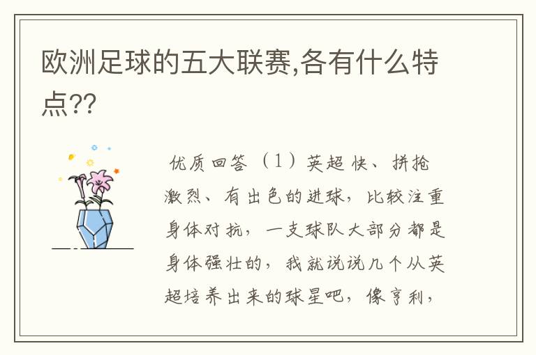 欧洲足球的五大联赛,各有什么特点??