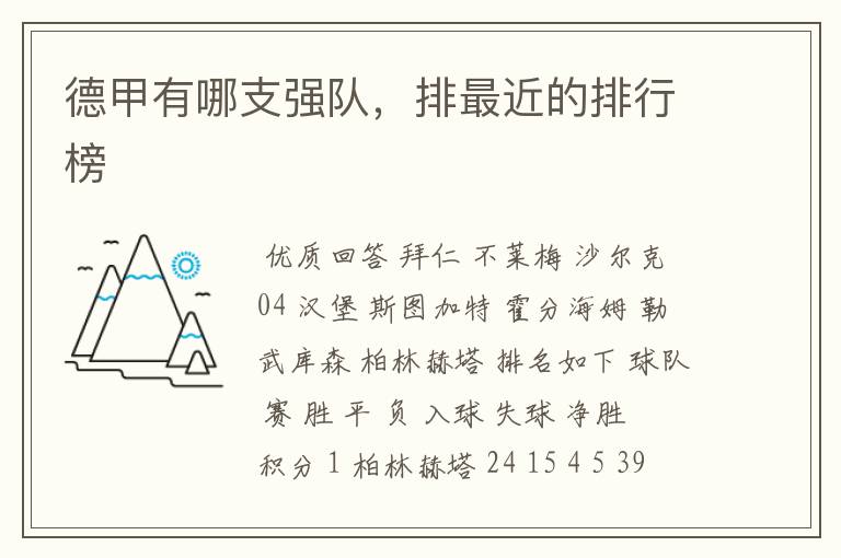 德甲有哪支强队,排最近的排行榜