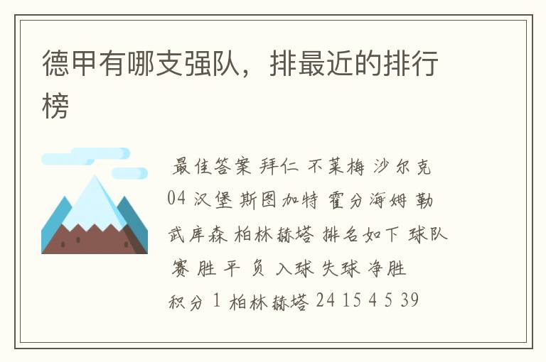 德甲有哪支强队,排最近的排行榜