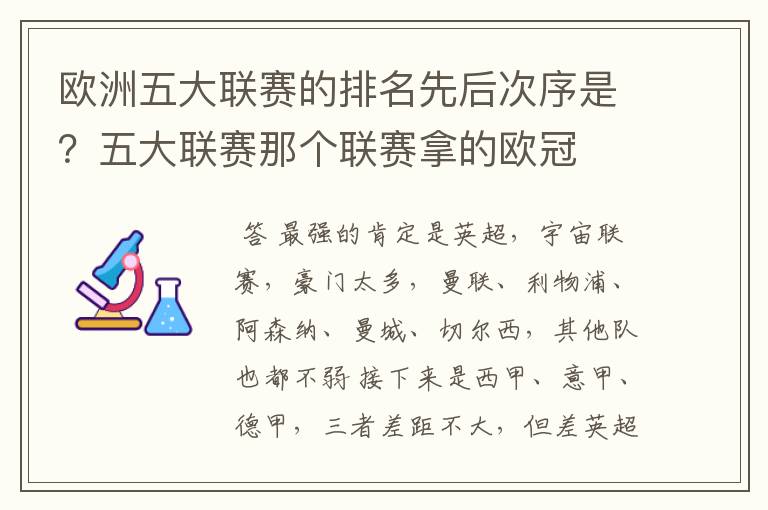 欧洲五大联赛的排名先后次序是?五大联赛那个联赛拿的欧冠