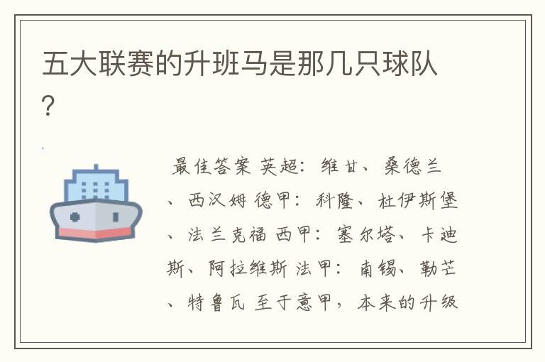 五大联赛的升班马是那几只球队?