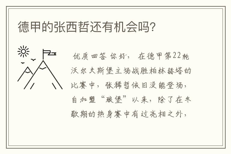 德甲的张西哲还有机会吗?