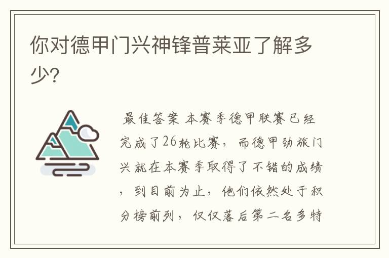 你对德甲门兴神锋普莱亚了解多少?