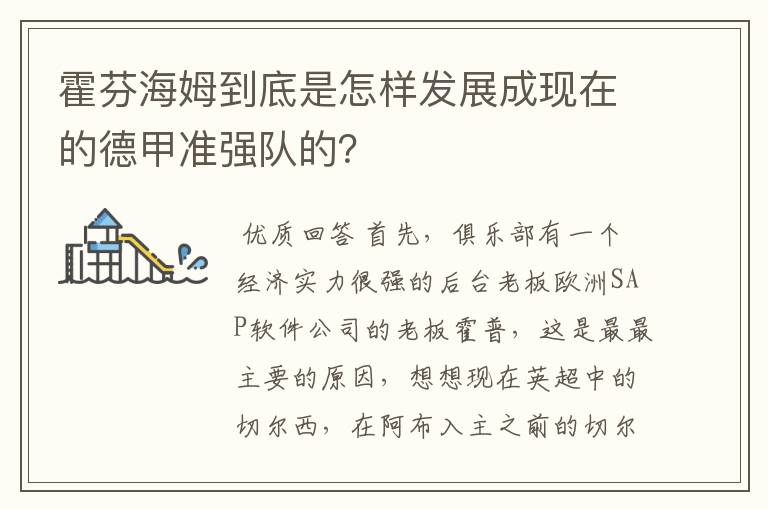 霍芬海姆到底是怎样发展成现在的德甲准强队的?