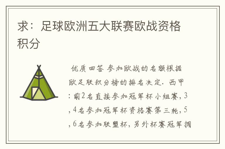 求:足球欧洲五大联赛欧战资格积分