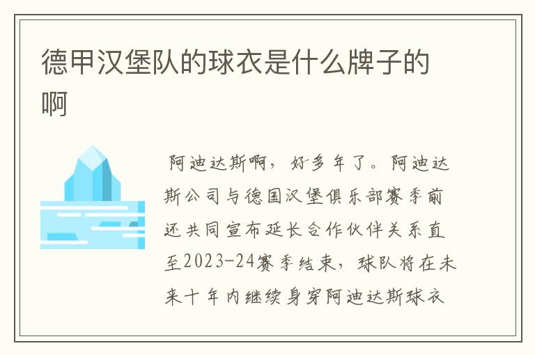 德甲汉堡队的球衣是什么牌子的啊