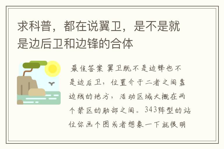 求科普,都在说翼卫,是不是就是边后卫和边锋的合体