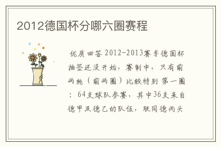 2012德国杯分哪六圈赛程