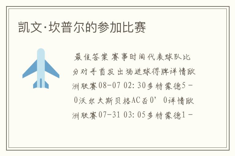 凯文·坎普尔的参加比赛